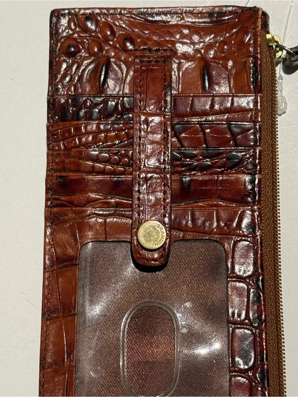 Brahmin Brown Croc-Embossed  Zip-Around Wallet w/ ID Window Croc-Embossed